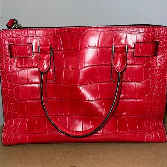 Michael Kors Red Croc-Embossed Satchel - Picture 5 of 7